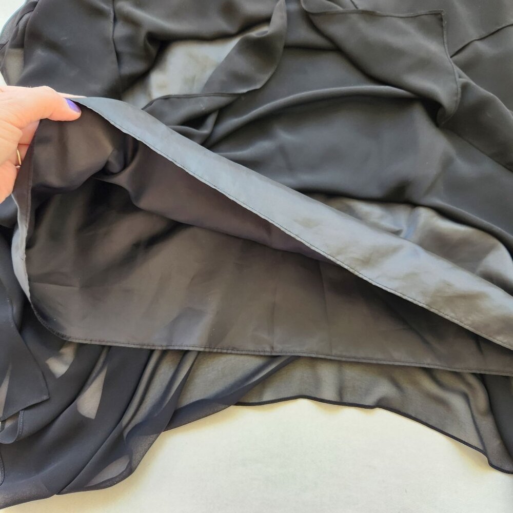 Liz Claiborne black Strapless Chiffon Dress Lace Rose Fairy Whimsigoth Dark Boho - Picture 8 of 15